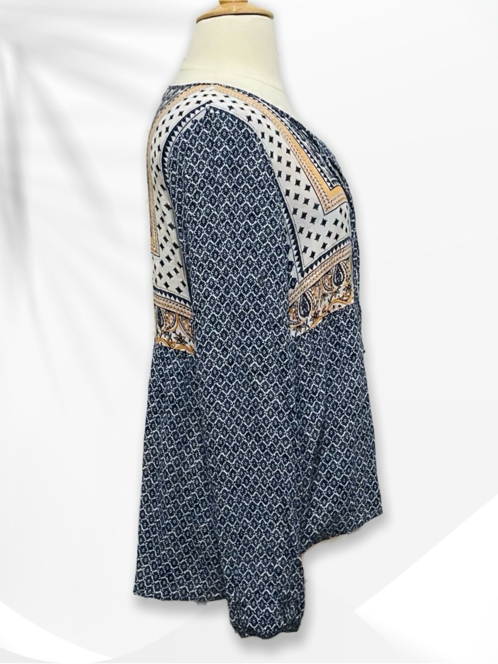 New Directions Boho Print Long-Sleeve Peasant Top P/L - Picture 6 of 16